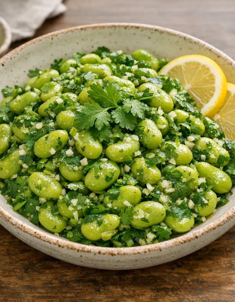 Cilantro Fava Bean Salad prepared dish