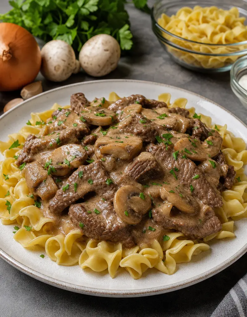 Beef Stroganoff with Mushrooms prepared dish