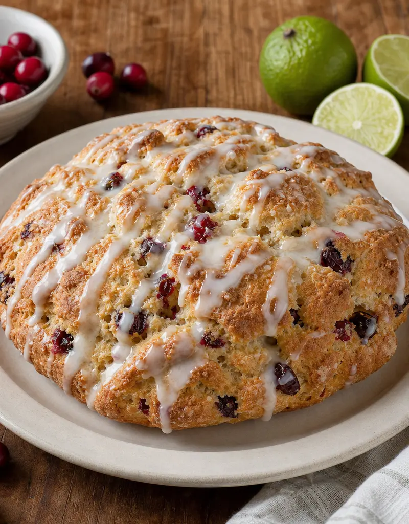 Cranberry Soda Bread with Lime Glaze prepared dish