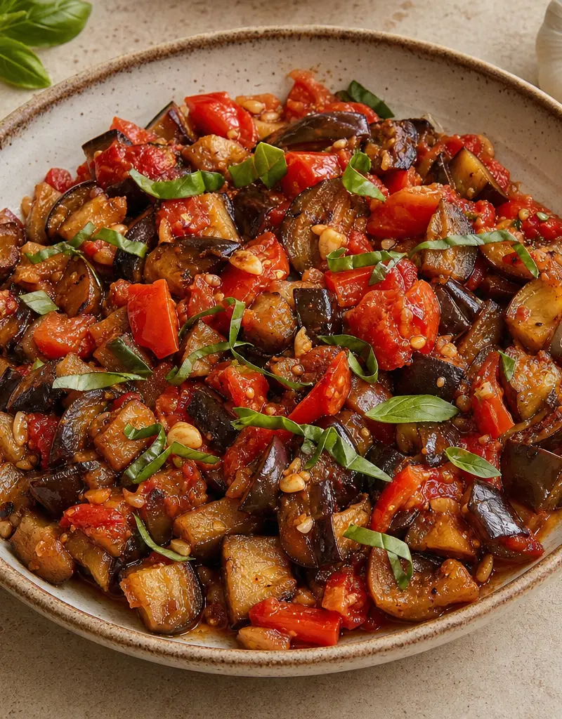 Sautéed Eggplant and Tomato Skillet prepared dish
