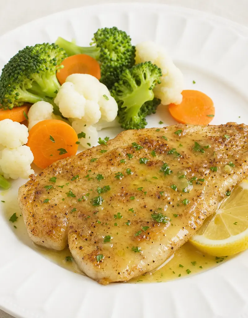 Pan-fried Perch with Lemon Butter Sauce prepared dish
