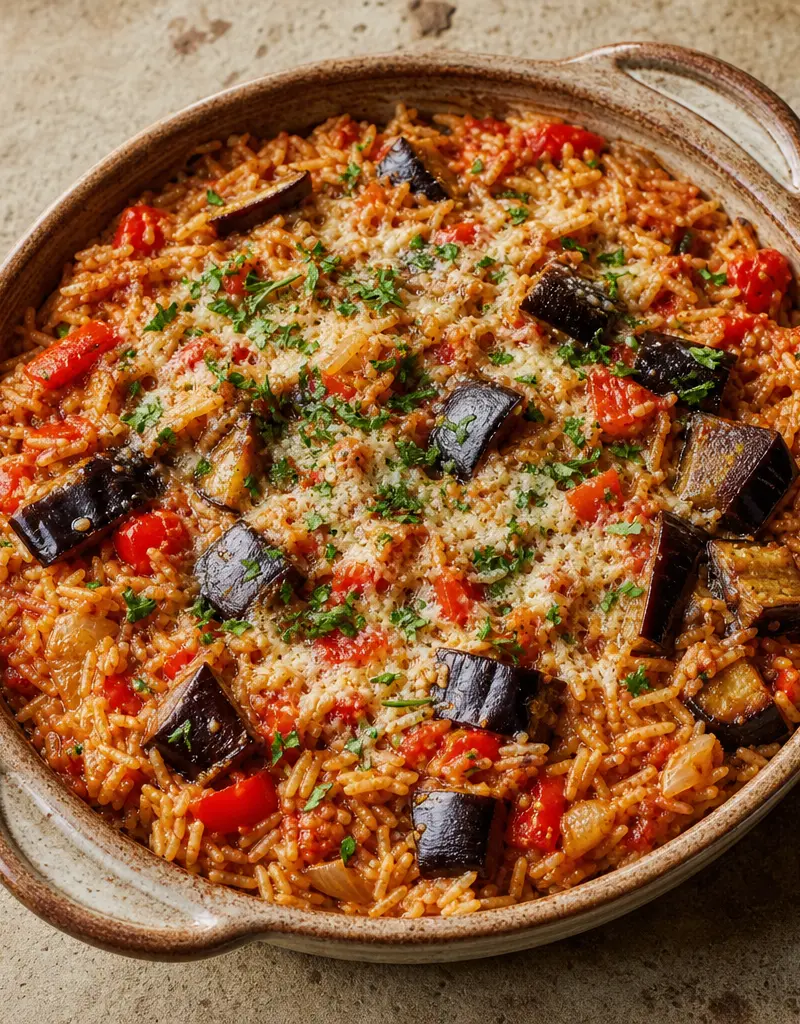Eggplant and Rice Casserole prepared dish
