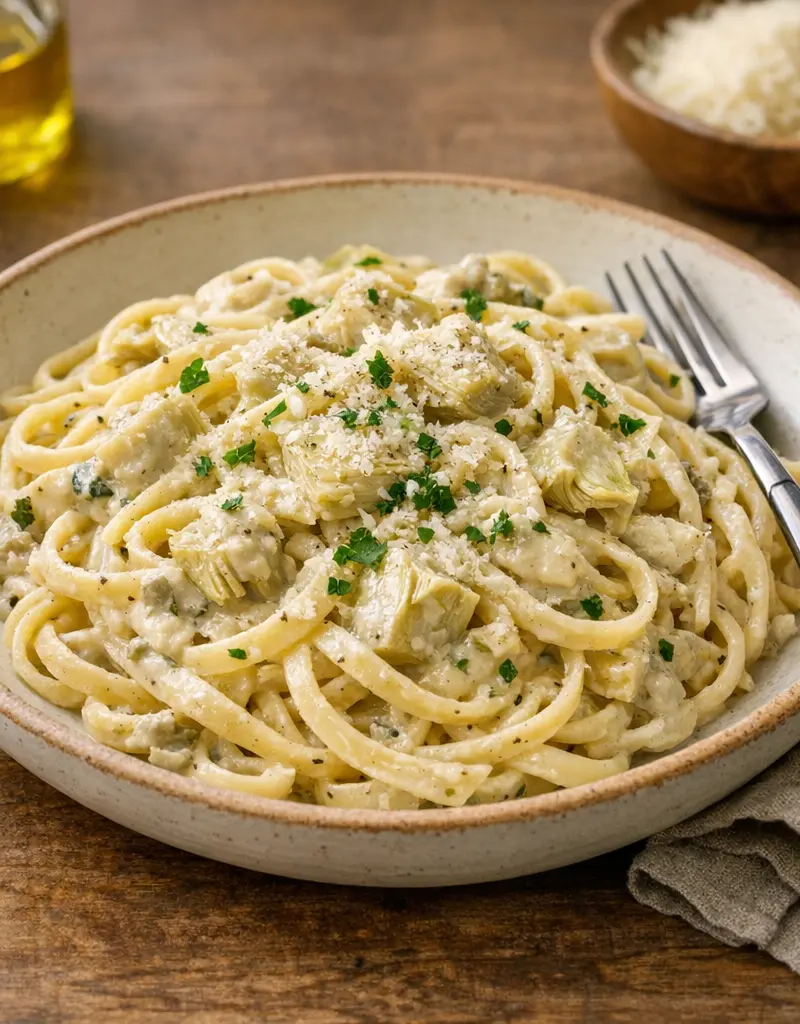 Linguini With Artichoke Cream Sauce prepared dish