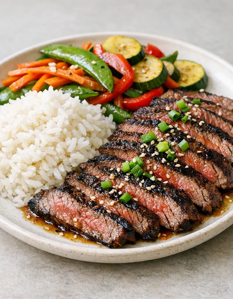 Orange Thai Flank Steak prepared dish