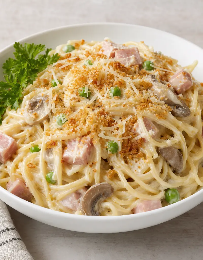Creamy Ham Tetrazzini prepared dish