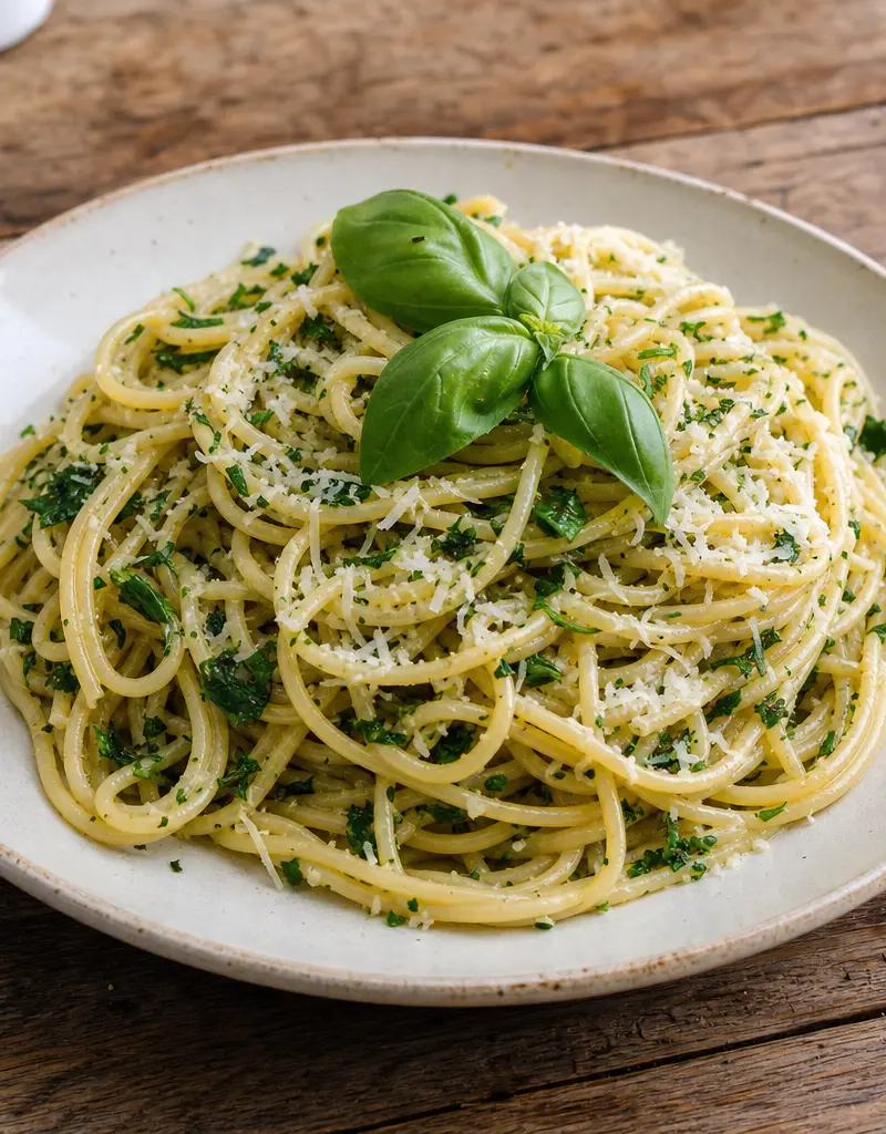 Spaghetti with Fresh Herbs and Garlic prepared dish