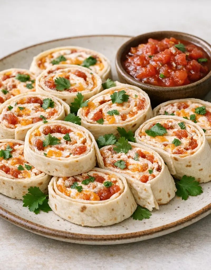 Cheesy Salsa Roll-ups prepared dish