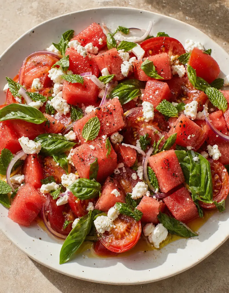 Watermelon, Tomato, and Feta Salad