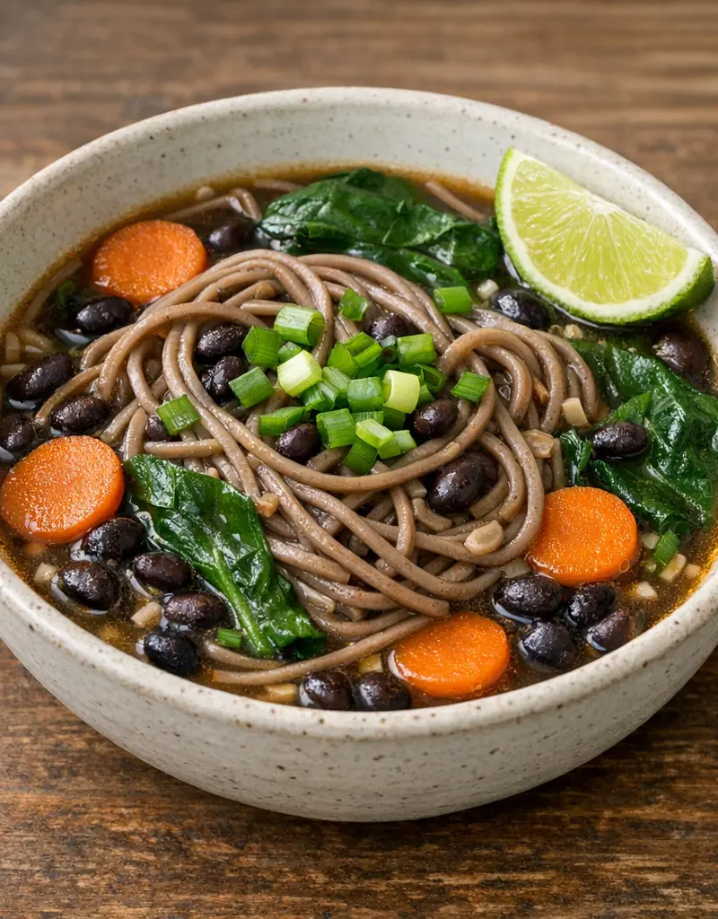 Black Bean Soba Noodle Soup prepared dish