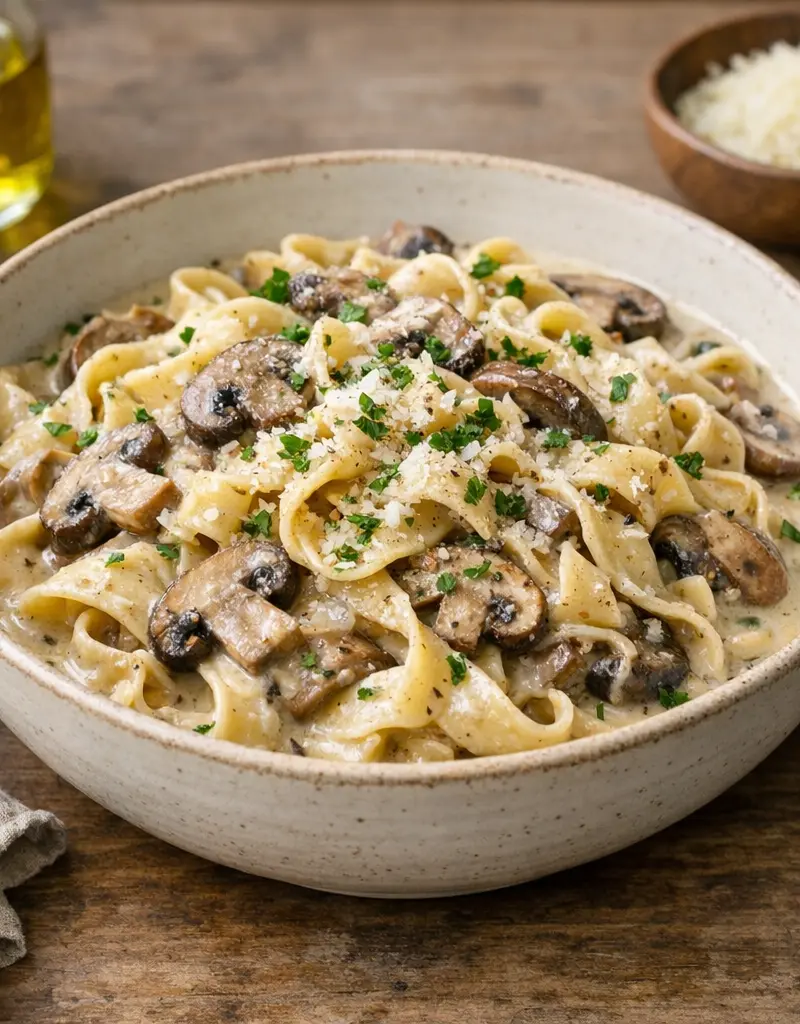 Creamy Mushroom Noodles prepared dish
