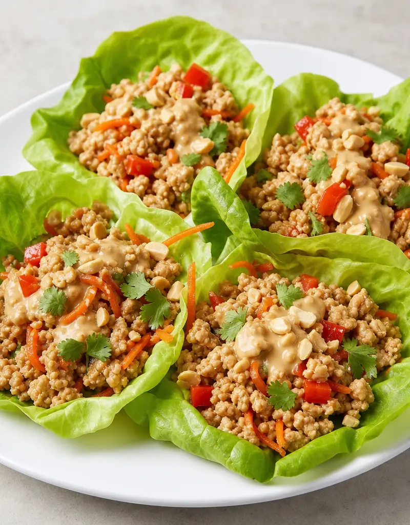 Thai Chicken Lettuce Cups with Peanut Lime Sauce