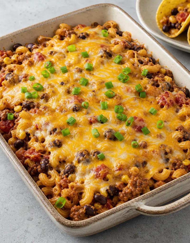 Taco Pasta Casserole prepared dish