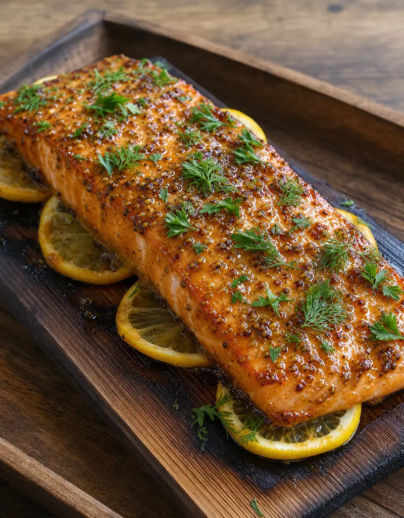 Cedar Plank Salmon with Maple Dijon Glaze