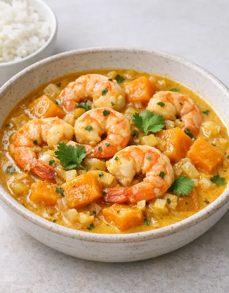 Prawn And Pumpkin Coconut Milk Curry prepared dish