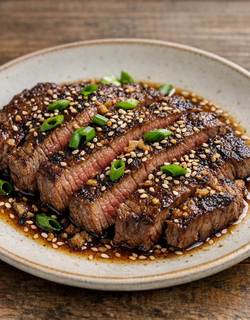Sesame Garlic Sirloin Steak prepared dish