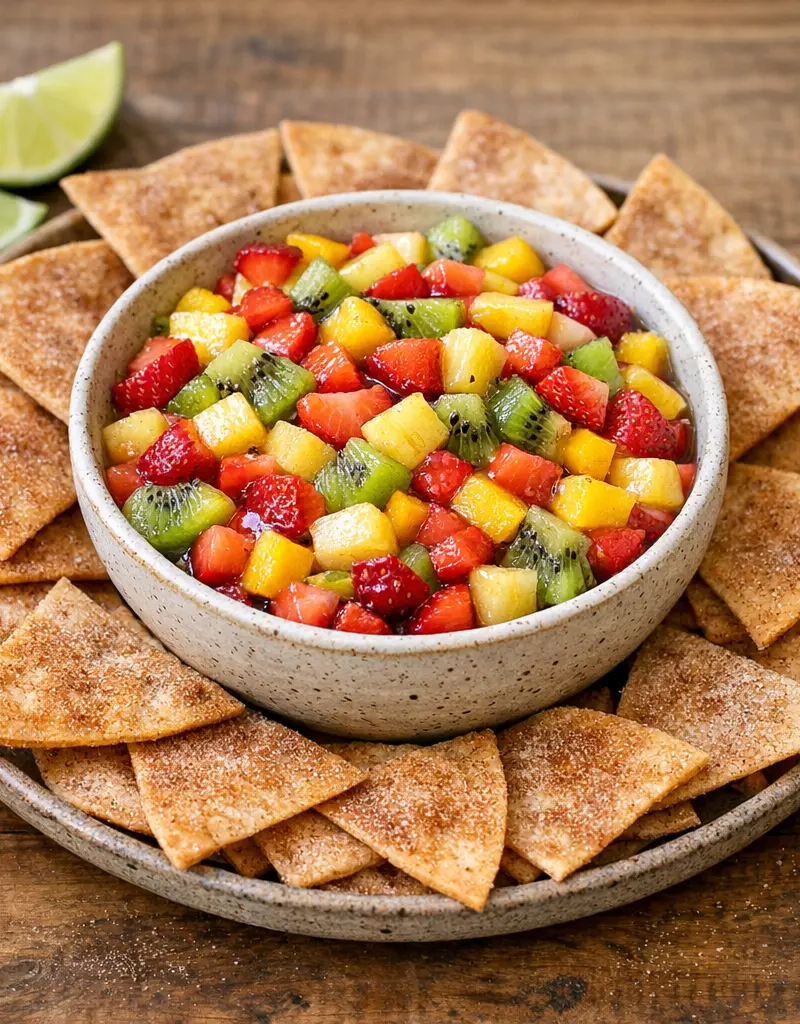 Fruit Salsa With Cinnamon Crisps prepared dish