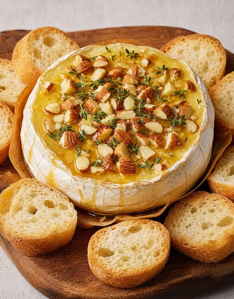Baked Brie with Honey and Almonds prepared dish