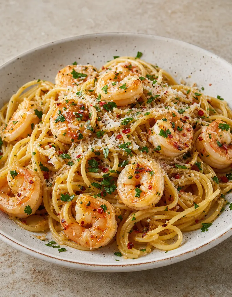 Shrimp Pasta with Garlic and Herbs prepared dish