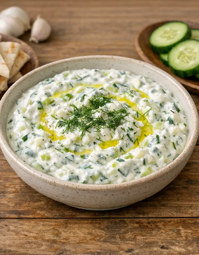 Garlic Yogurt Cacik Dip prepared dish