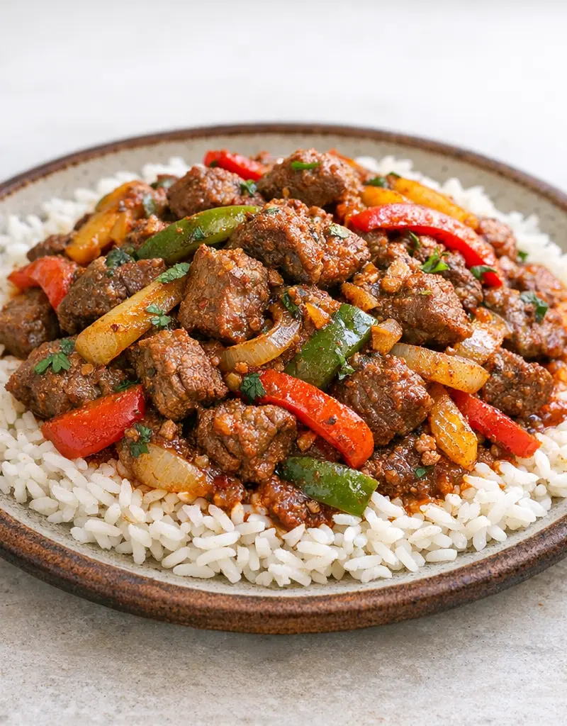 Ethiopian Spiced Beef With Bell Peppers prepared dish