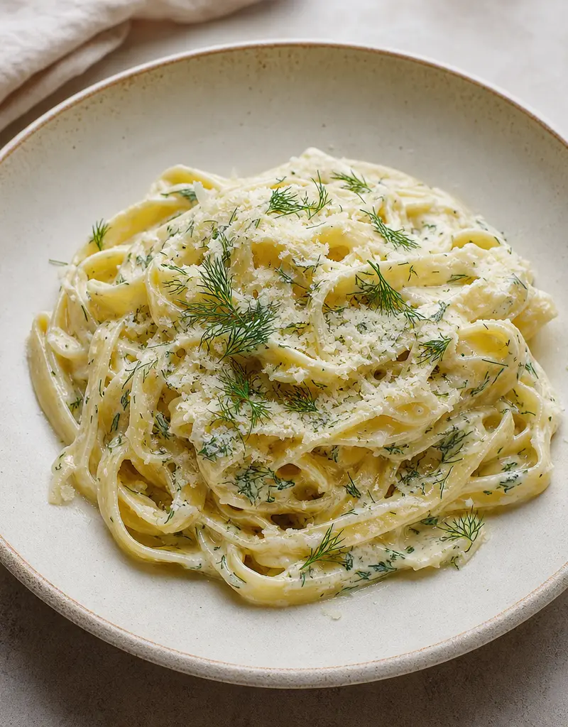 Fettuccine with Ricotta and Dill Sauce prepared dish