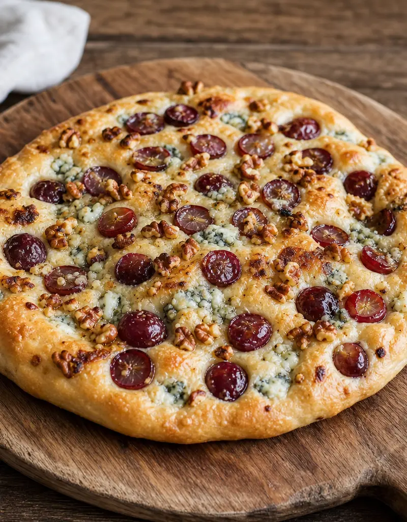 Grape, Blue Cheese, and Walnut Focaccia prepared dish