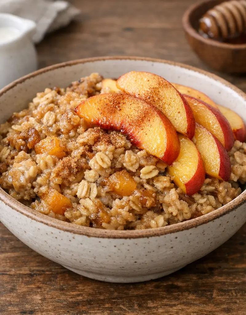 Baked Peach Oatmeal prepared dish