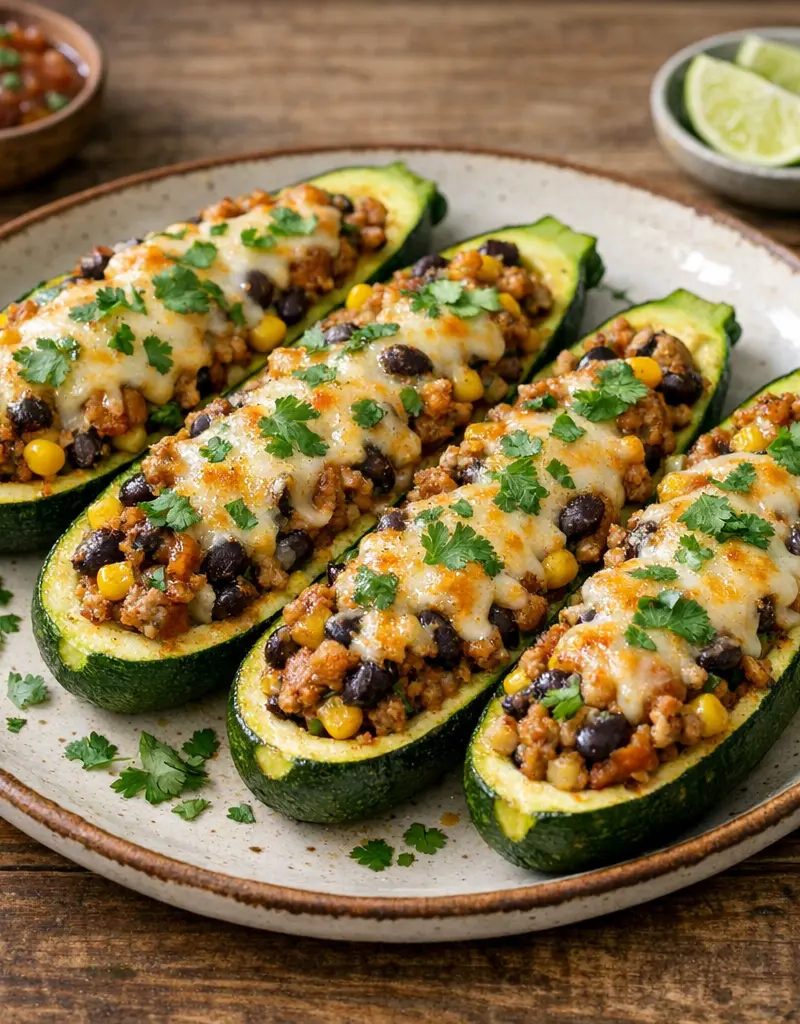 Stuffed Mexican Zucchini Boats prepared dish
