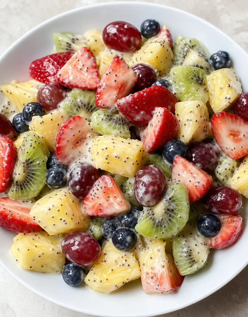 Fresh Fruit Salad with Creamy Poppy Seed Dressing