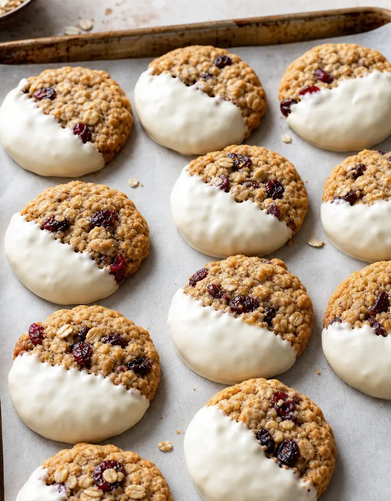White Chocolate-dipped Oatmeal Cranberry Cookies