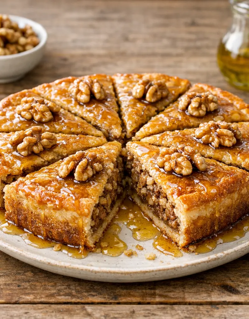 Walnut Pie With Honey Syrup prepared dish