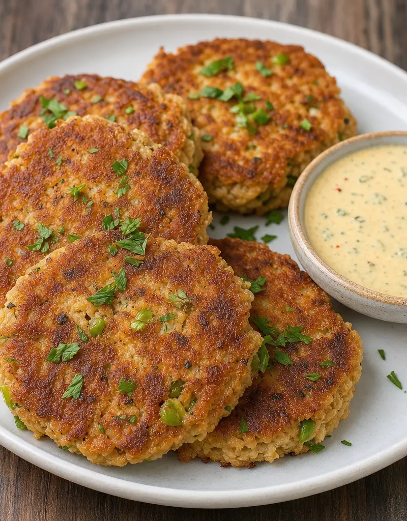 Tuna Cakes with Spicy Jalapeno Sauce prepared dish