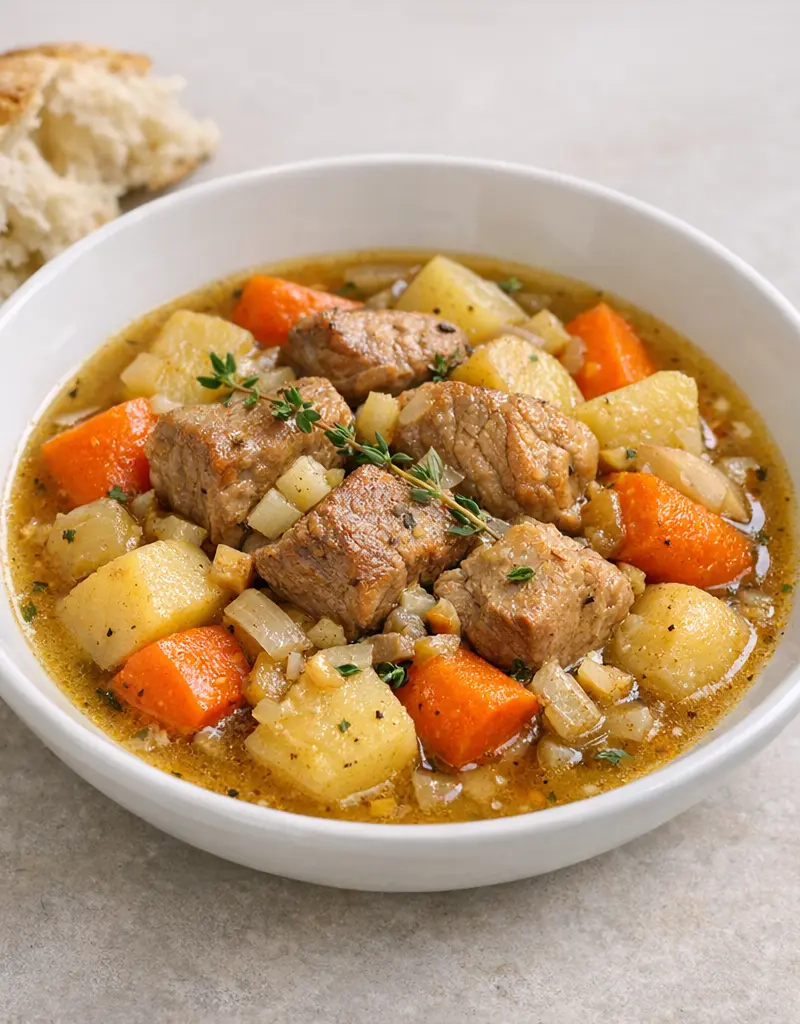 French Style Pork Stew With Root Vegetables prepared dish