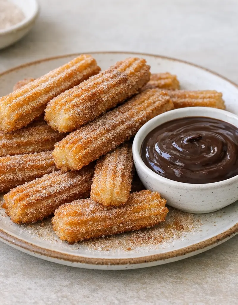 Churros With Chocolate Sauce prepared dish