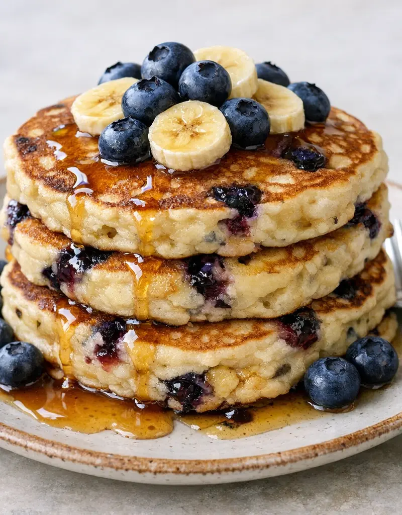 Banana Blueberry Buttermilk Pancakes prepared dish