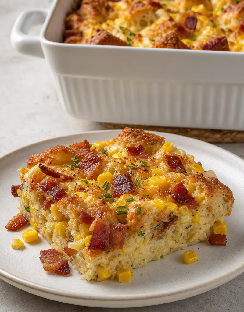 Savory Corn and Bacon Bread Pudding