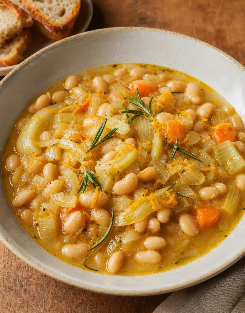 Tuscan White Bean and Fennel Stew with Orange and Rosemary prepared dish