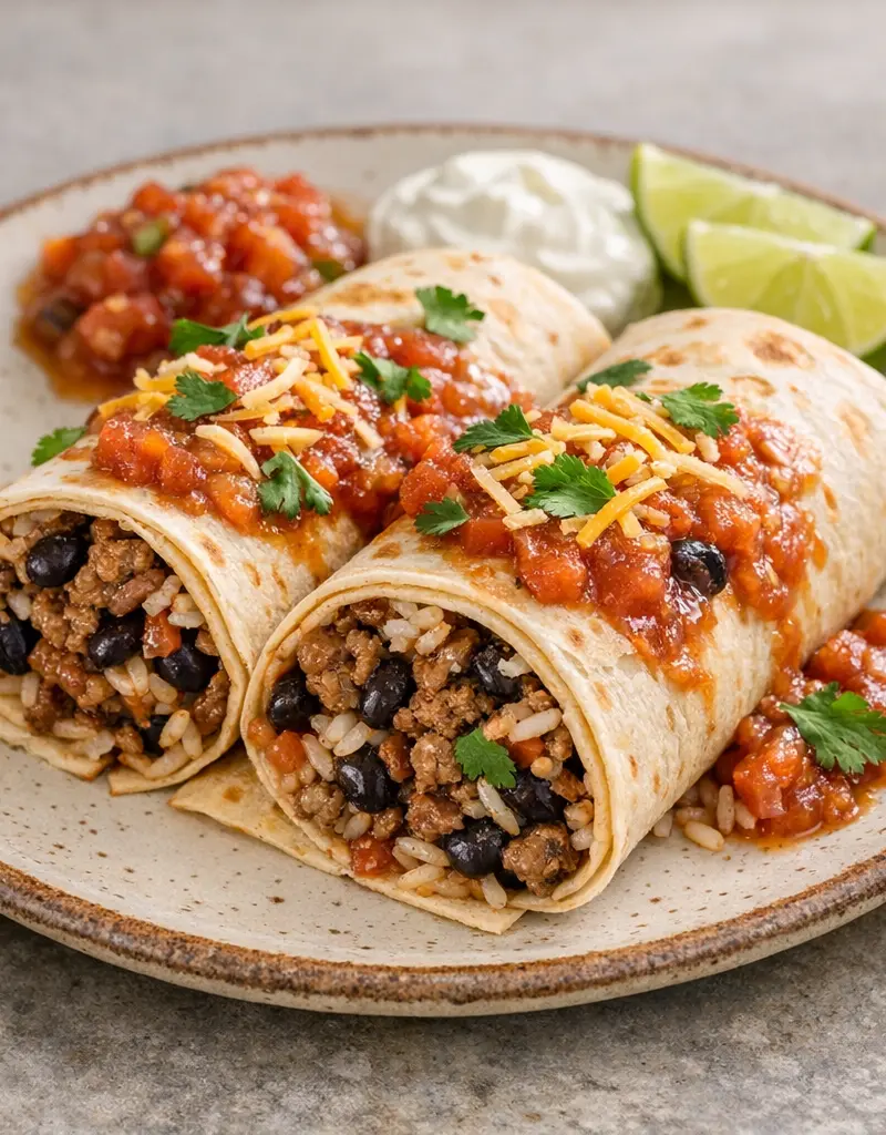 Beef Burritos With Black Beans And Rice prepared dish