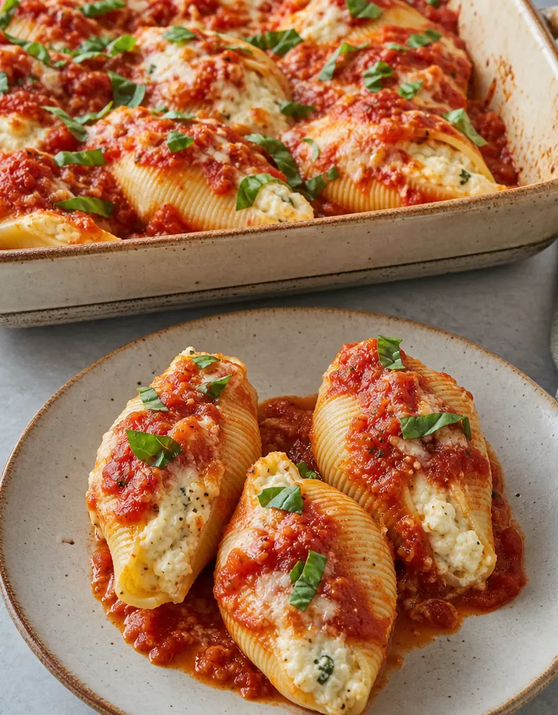 Three-cheese Stuffed Jumbo Pasta Shells prepared dish