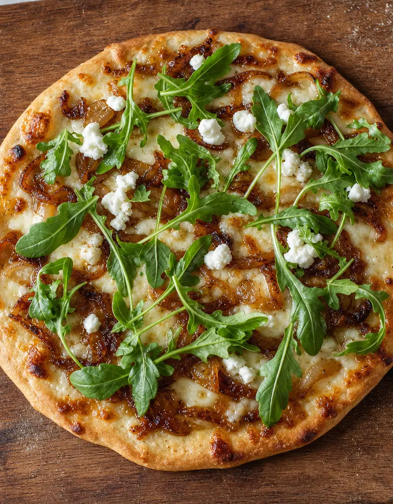 Arugula, Caramelized Onion, and Goat Cheese Pizza
