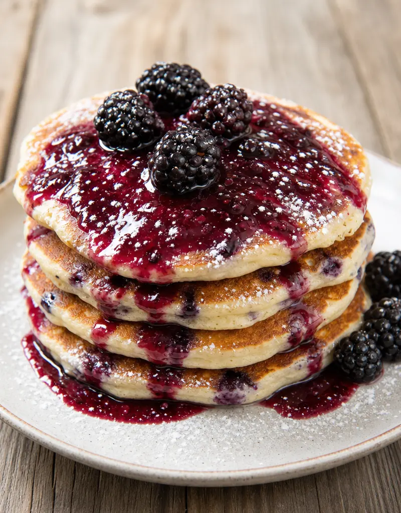 Blackberry Pancakes with Blackberry Coulis prepared dish