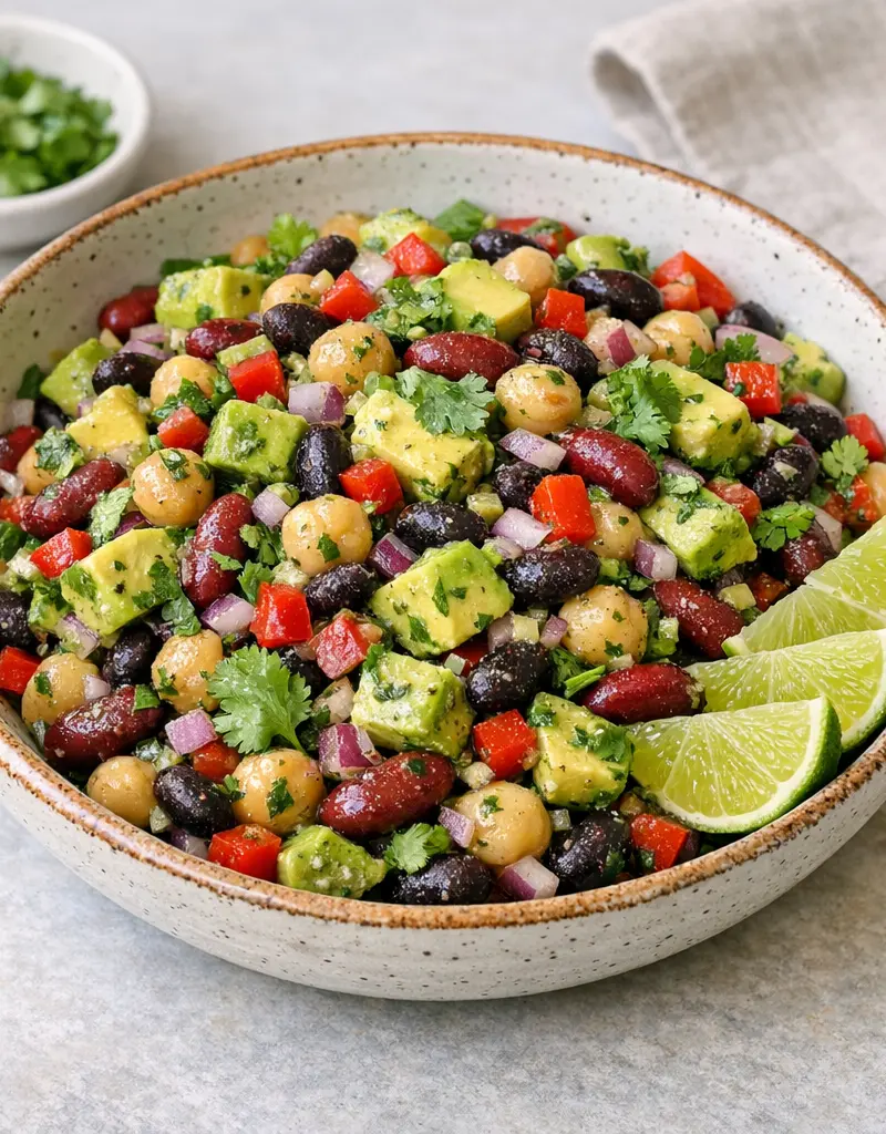 Three Bean Salad With Avocado And Lime Dressing prepared dish