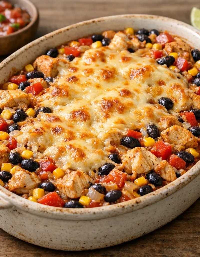 Southwestern Chicken Casserole prepared dish