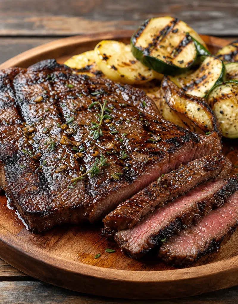 Bourbon Brown Sugar Marinated Steak prepared dish