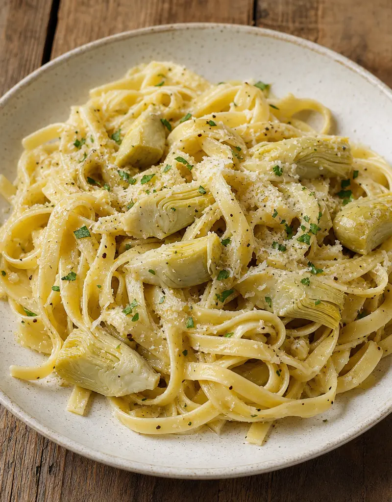 Fettuccine with Artichokes prepared dish