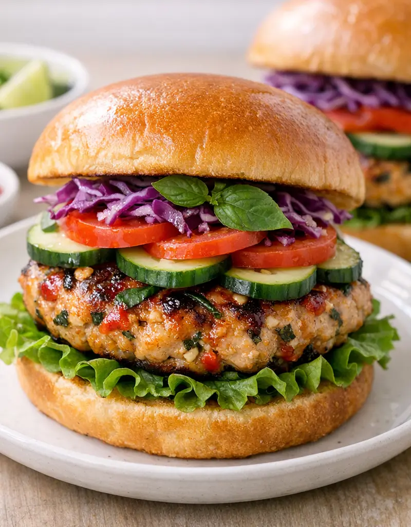 Thai Basil Chicken Burgers prepared dish