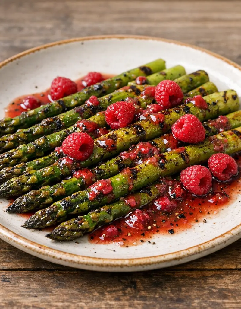 Grilled Asparagus With Raspberry Vinaigrette prepared dish