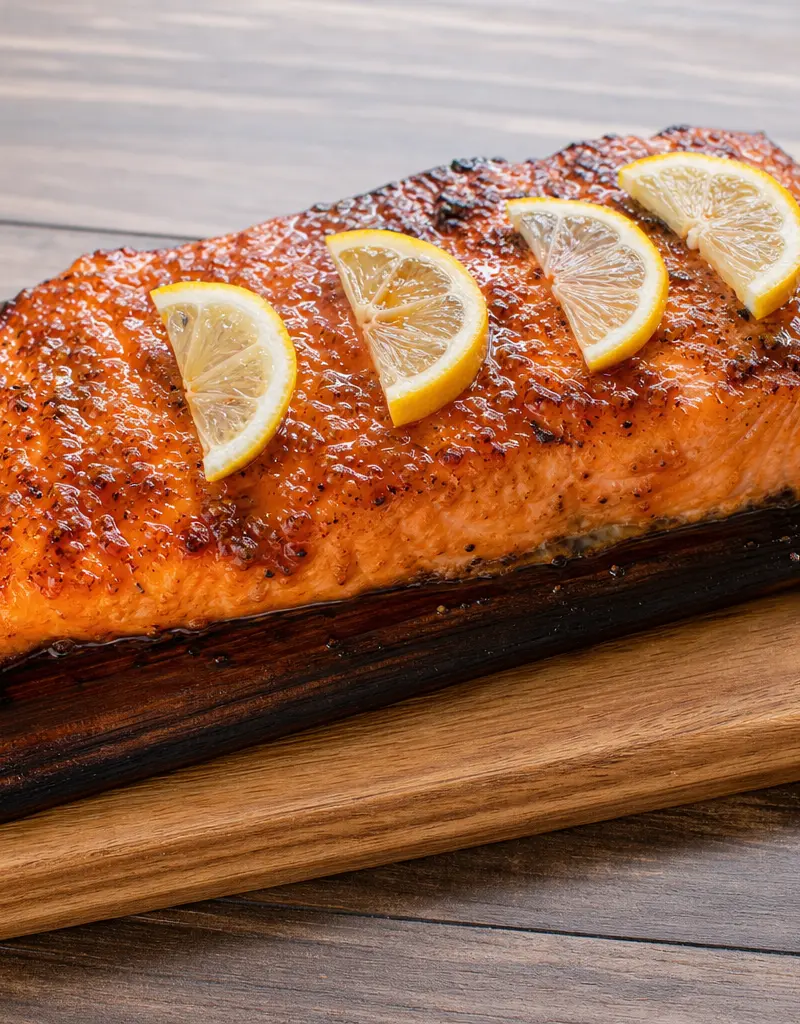 Cedar Planked Salmon with Citrus Bbq Sauce prepared dish