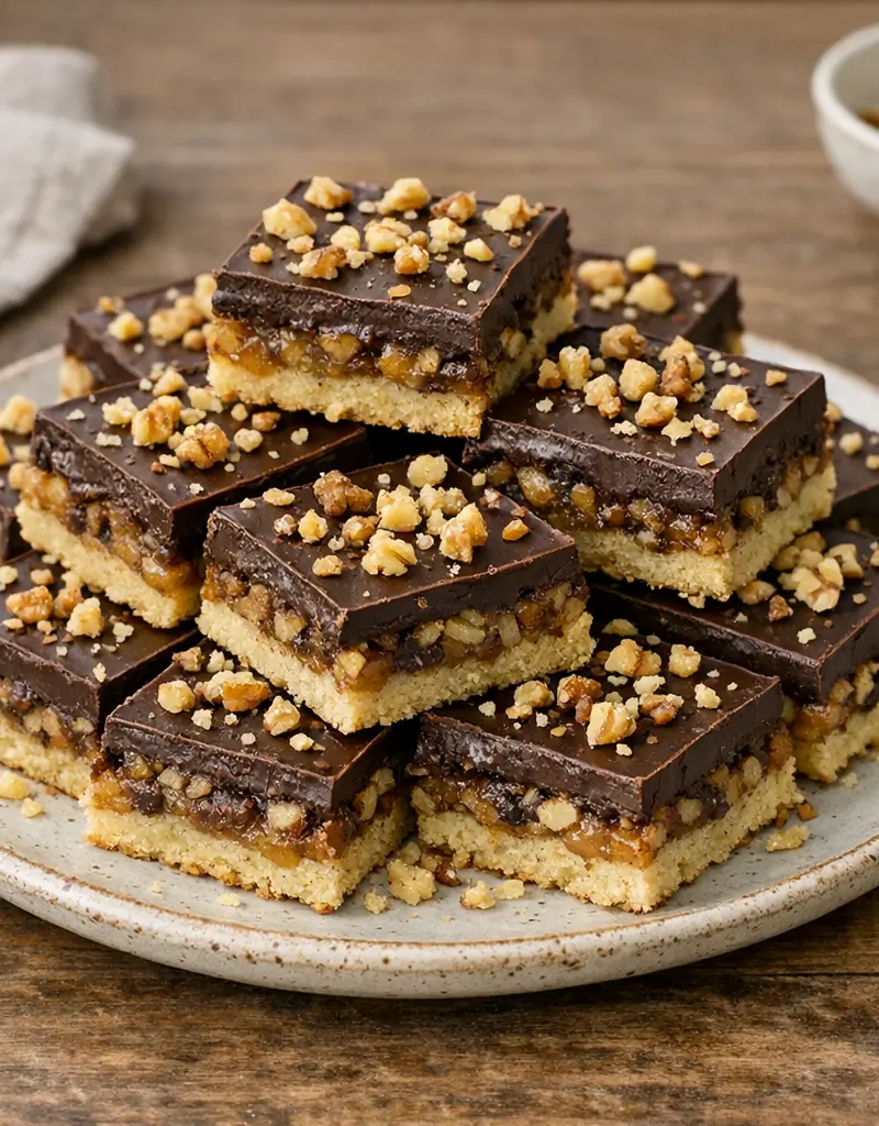 Chocolate Walnut Layer Bars prepared dish