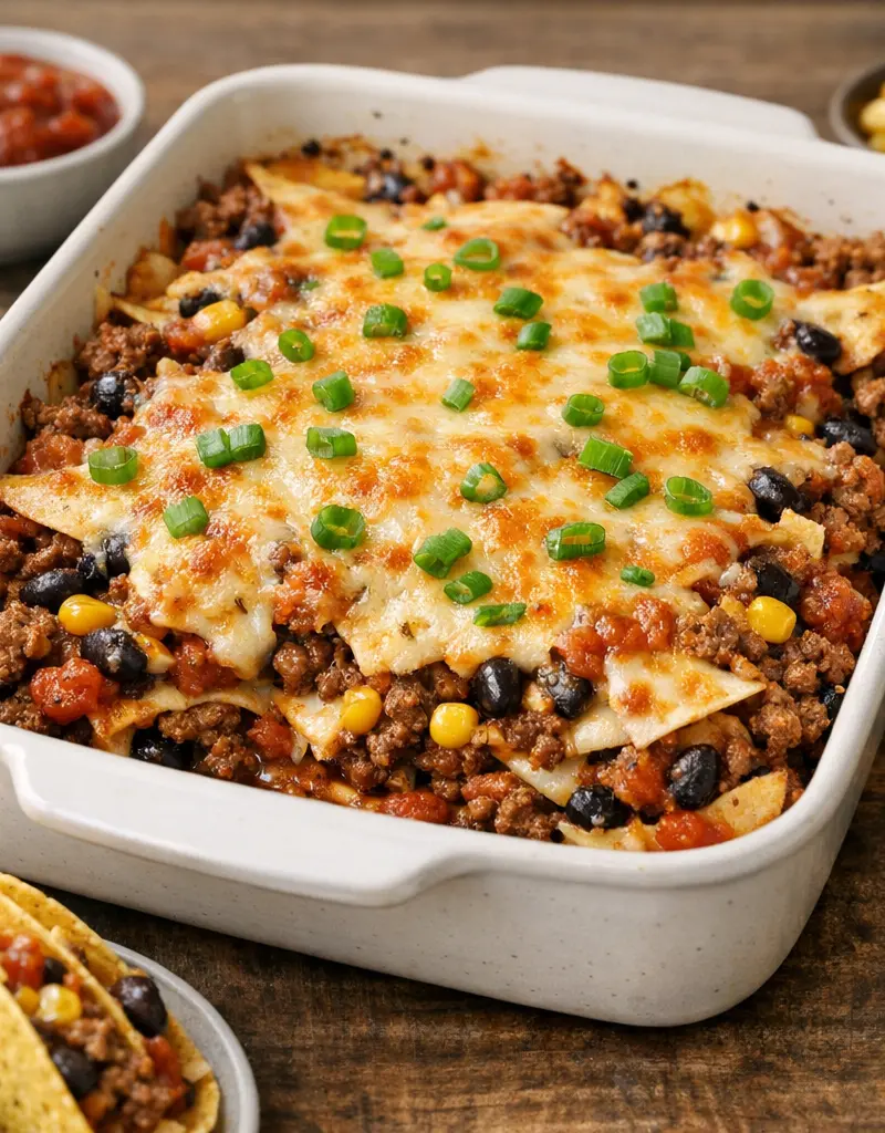 Ground Beef Taco Casserole prepared dish